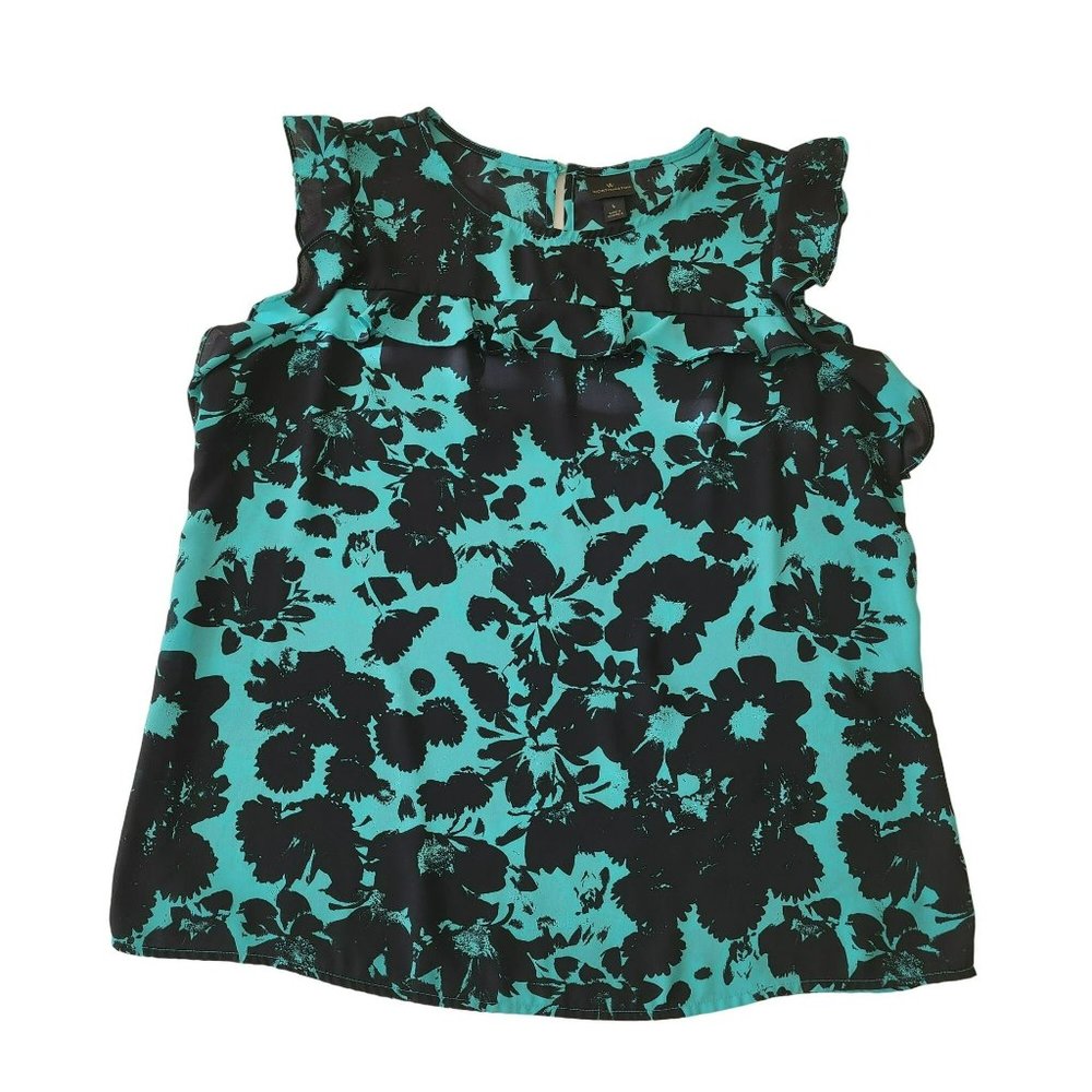 Worthington Sleeveless Aqua Teal FlralBlouse Size Large